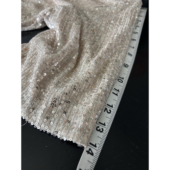 Amazing Lace Women's Sequin Babydoll Dress Size M Champagne Gold Balloon Sleeve - Picture 14 of 16